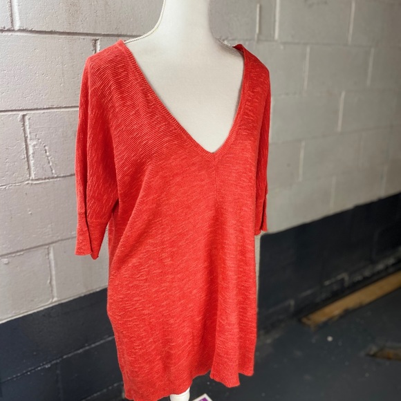 Eileen Fisher Knit V-Neck Top Tee Orange Small - Picture 4 of 8
